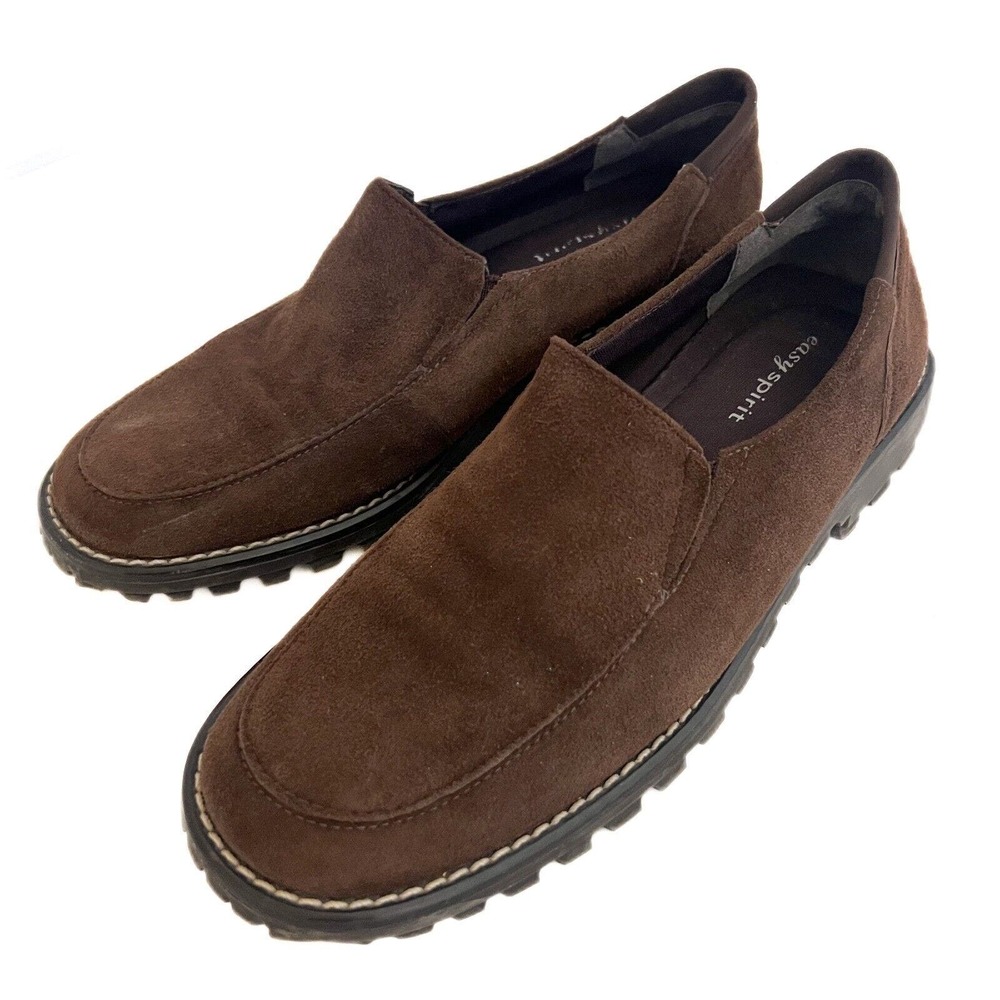 EASY SPIRIT Shoes Women's Slip On Loafers Dark Brown Suede Lug Soles Size 7B